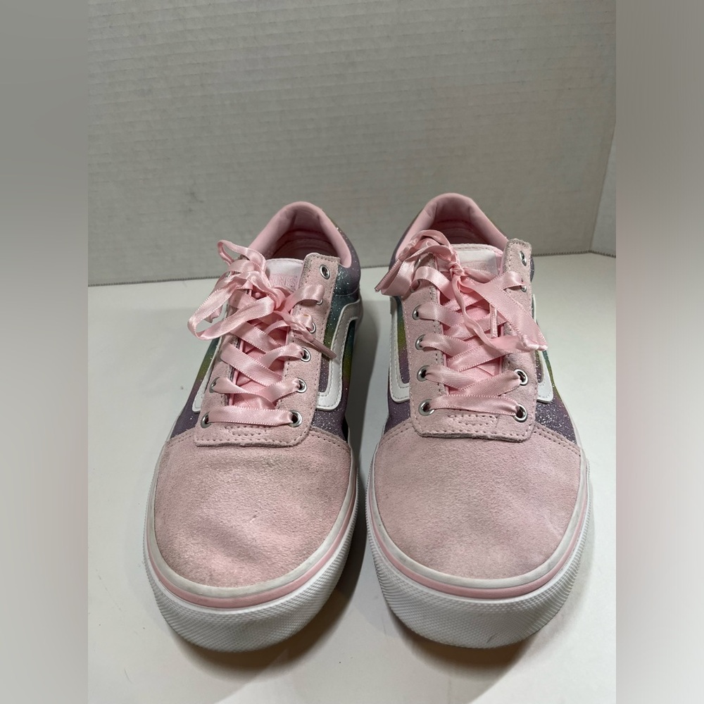 Vans Old Skool Pink Suede Rainbow Glitter Shoe US Missy 6/ Woman's 7.5